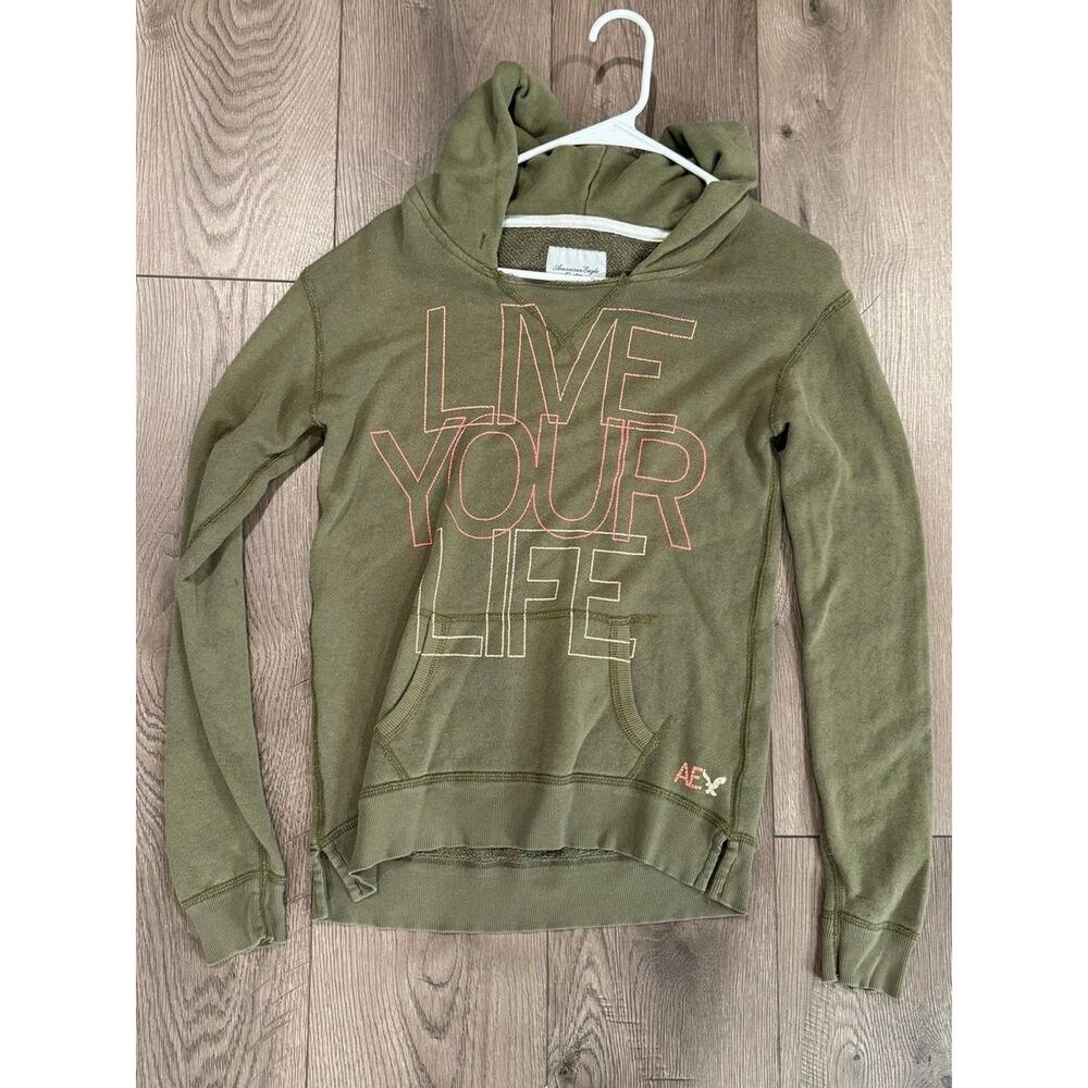 Women's Green American Eagle Graphic Hoodie Y2K Size Small